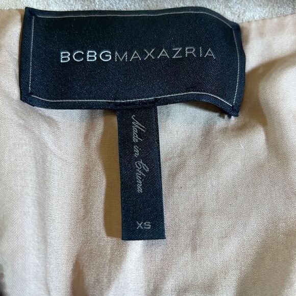 BCBGMAXAZRIA Women’s Reiss Stretch Woven Microsuede Fringe Jacket Tan Size XS - Picture 4 of 16